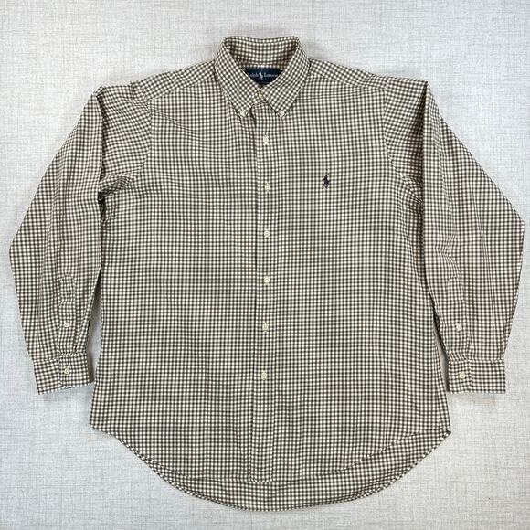 Ralph Lauren Classic Fit Dress Shirt Men's L Cream Olive Check Purple Pony - Picture 2 of 11